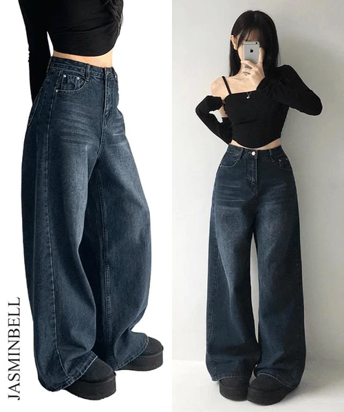 세이브 데일리 빈티지 워싱 하이웨스트 로우 와이드 데님 팬츠 청바지 남녀공용 사계절팬츠